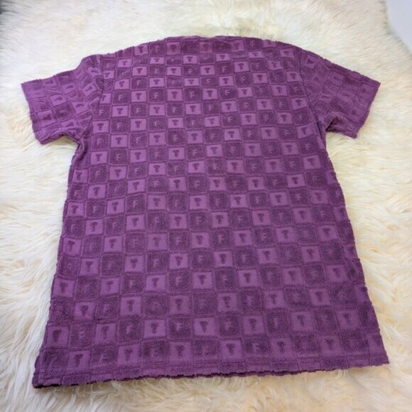 Teddy Fresh Terry Jacquard Men T-Shirt Purple Crew Neck Short Sleeve Men Size S - Picture 10 of 10